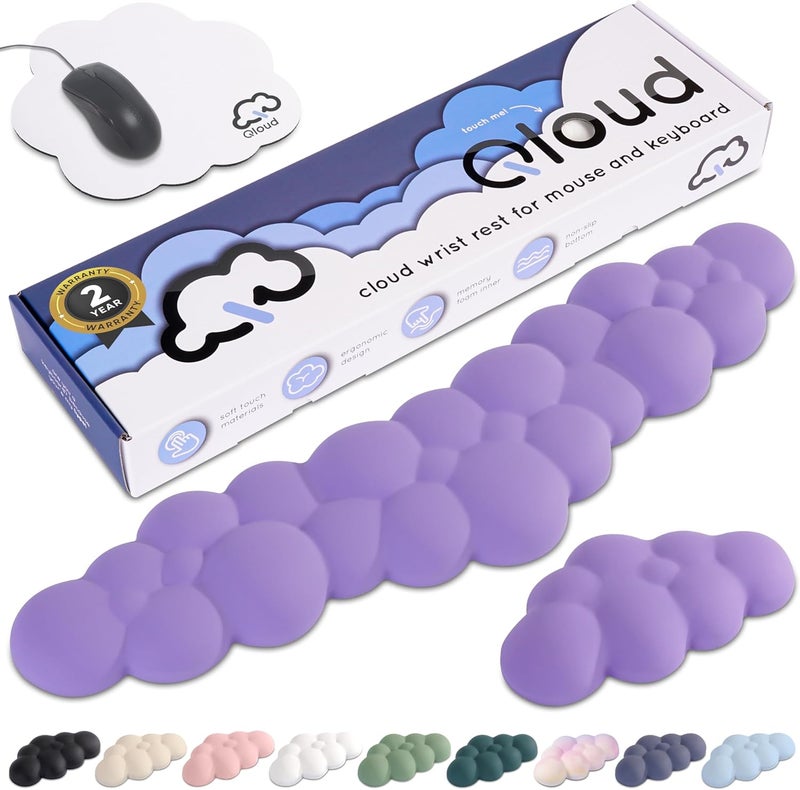 Create-ables Qloud Cloud Wrist Rest Keyboard Wrist Rest for Computer Keyboard Pad, Cloud Keyboard Wrist Rest, Wrist Pad for Keyboard, Memory Foam, Non Slip Base, Comes with Mouse Pad - Lilac Purple - Image 1